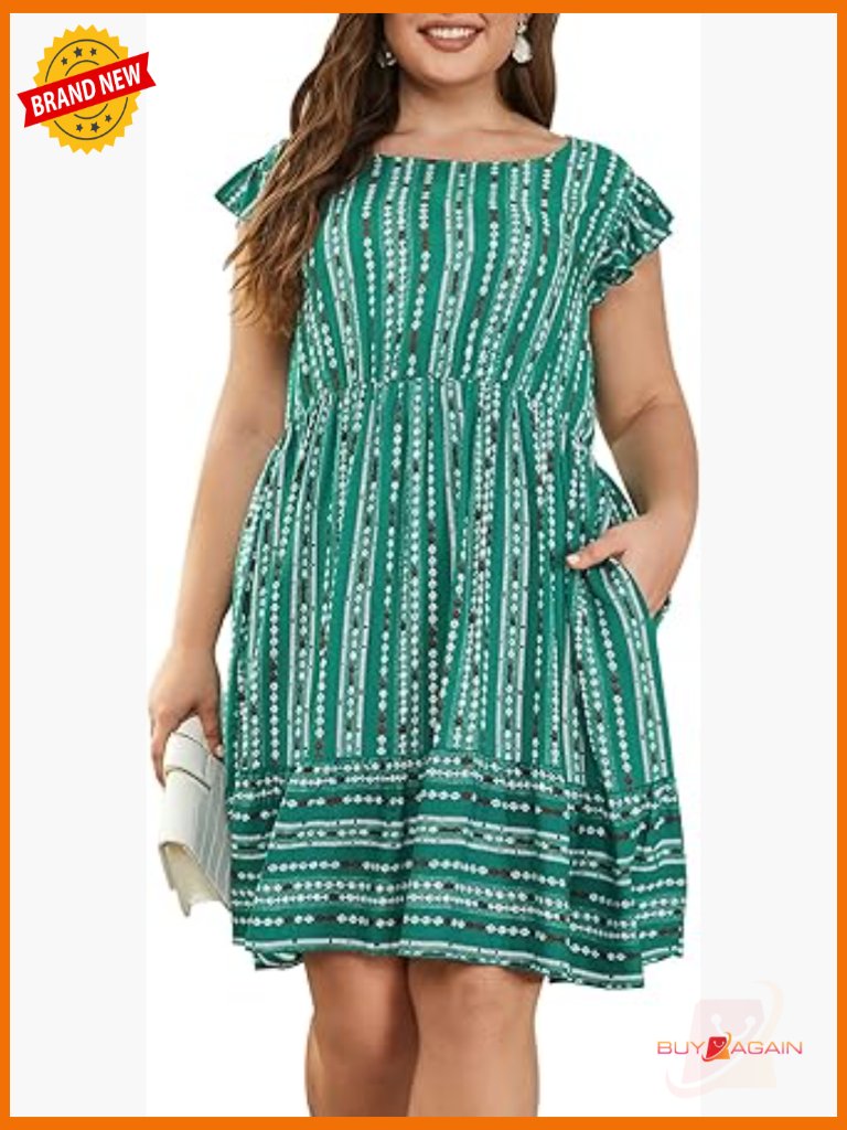 Plus Size Wedding Guest Midi Dress With Pockets, Boho Floral Sundress